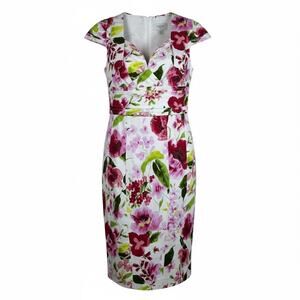 ECCOCI Floral Midi Dress Size 2 Pink Red Green Fit & Flare Spring Dress